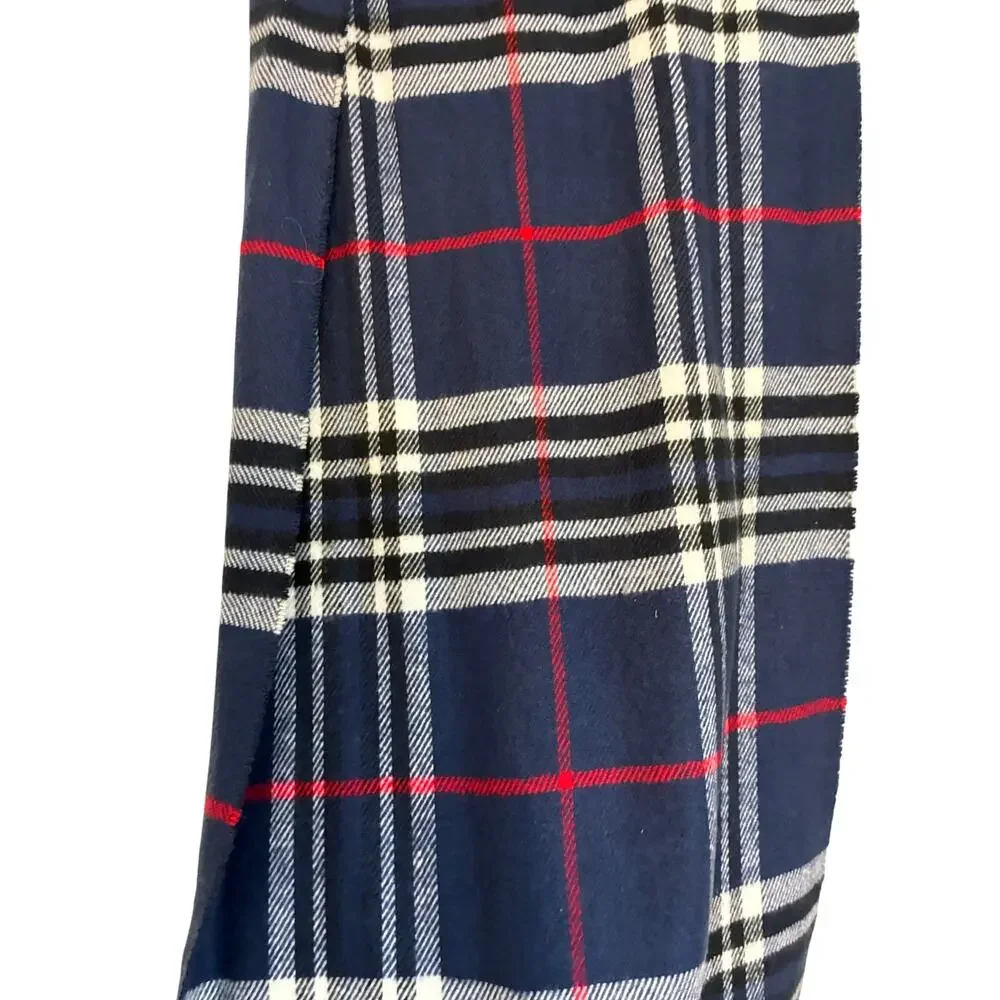 Italy Design Women's Plaid Winter 100% cashmere Fringe scarf Navy Gingham One Sz